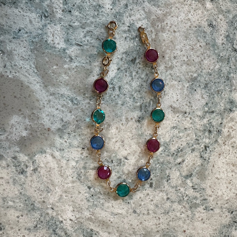 Swarovski Gold-Tone Bracelet with Green, Blue & Pink Stones